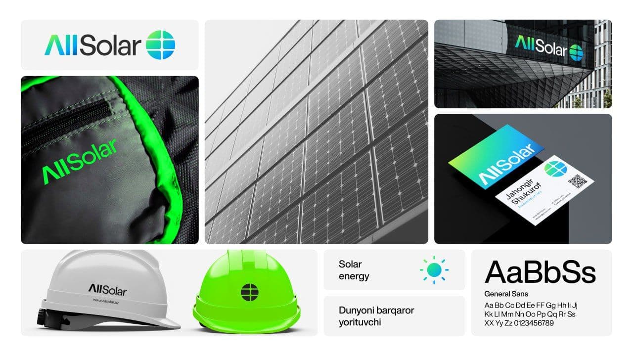 Allsolar brendi uchun tayyorlangan logotip va aydentika ☀️